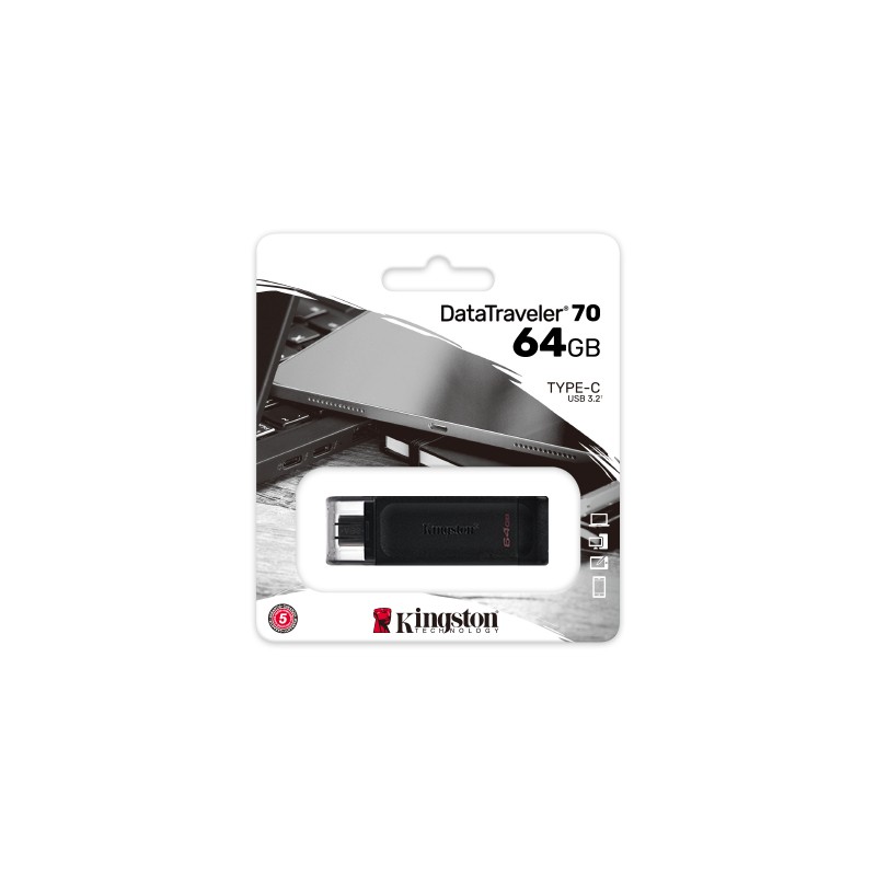 Kingston Clé USB-C 3.2 Gen 1 DataTraveler 70 - 64 Go