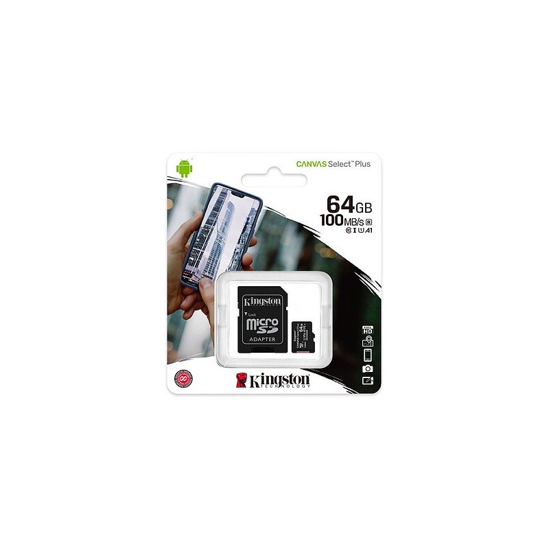 Kingston Canvas Select Plus microSDXC UHS-I U1 64 Go + Adaptateur SD